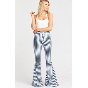 Show Me Your Mumu Berkeley Tie Up Bell Bottom Pants Nautical Stripe Size M